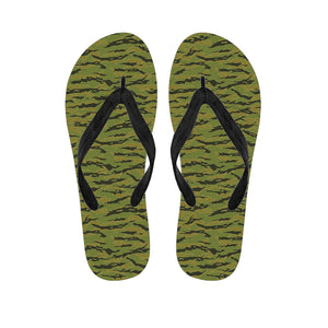 Green Tiger Stripe Camo Pattern Print Flip Flops