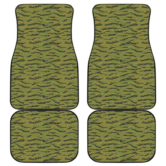 Green Tiger Stripe Camo Pattern Print Front and Back Car Floor Mats