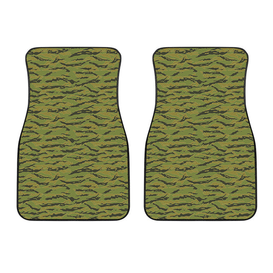 Green Tiger Stripe Camo Pattern Print Front Car Floor Mats