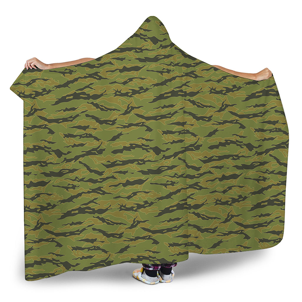 Green Tiger Stripe Camo Pattern Print Hooded Blanket