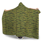 Green Tiger Stripe Camo Pattern Print Hooded Blanket