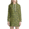 Green Tiger Stripe Camo Pattern Print Hoodie Dress