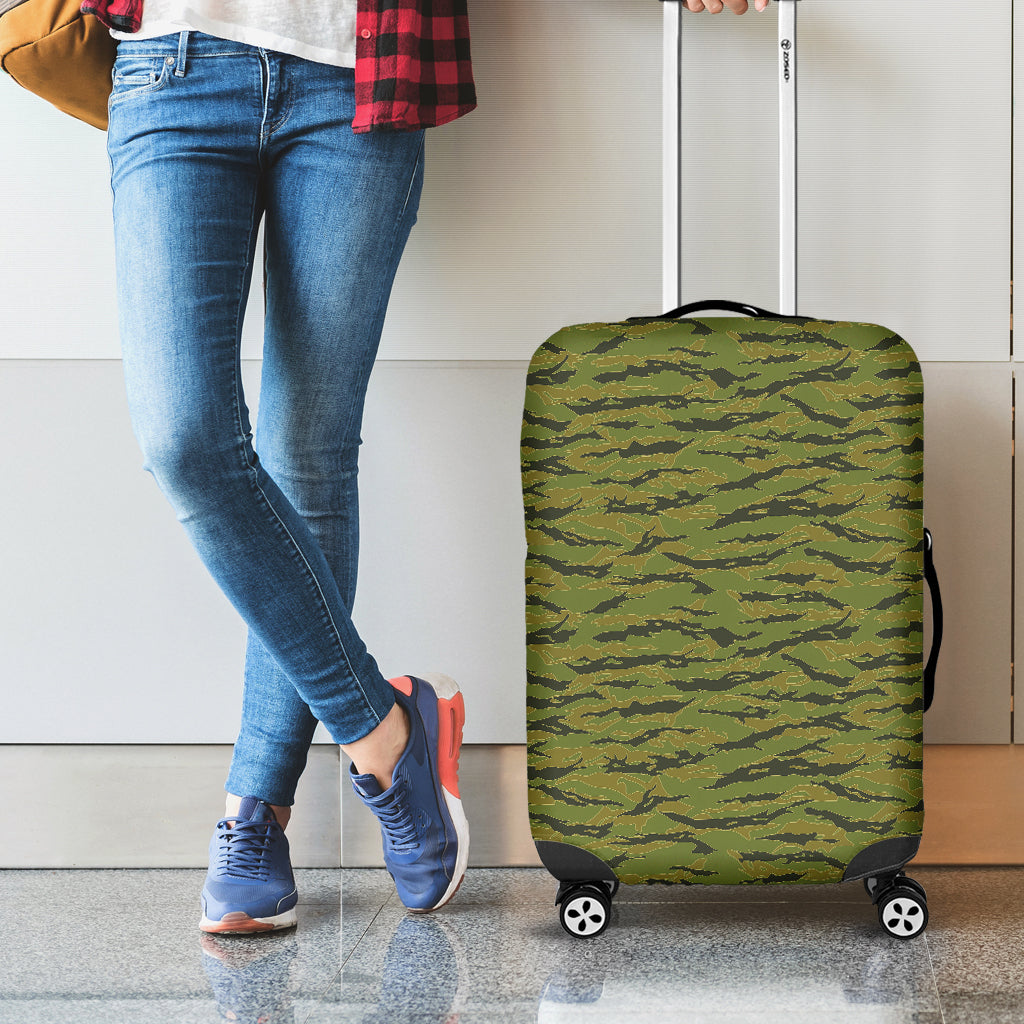 Green Tiger Stripe Camo Pattern Print Luggage Cover