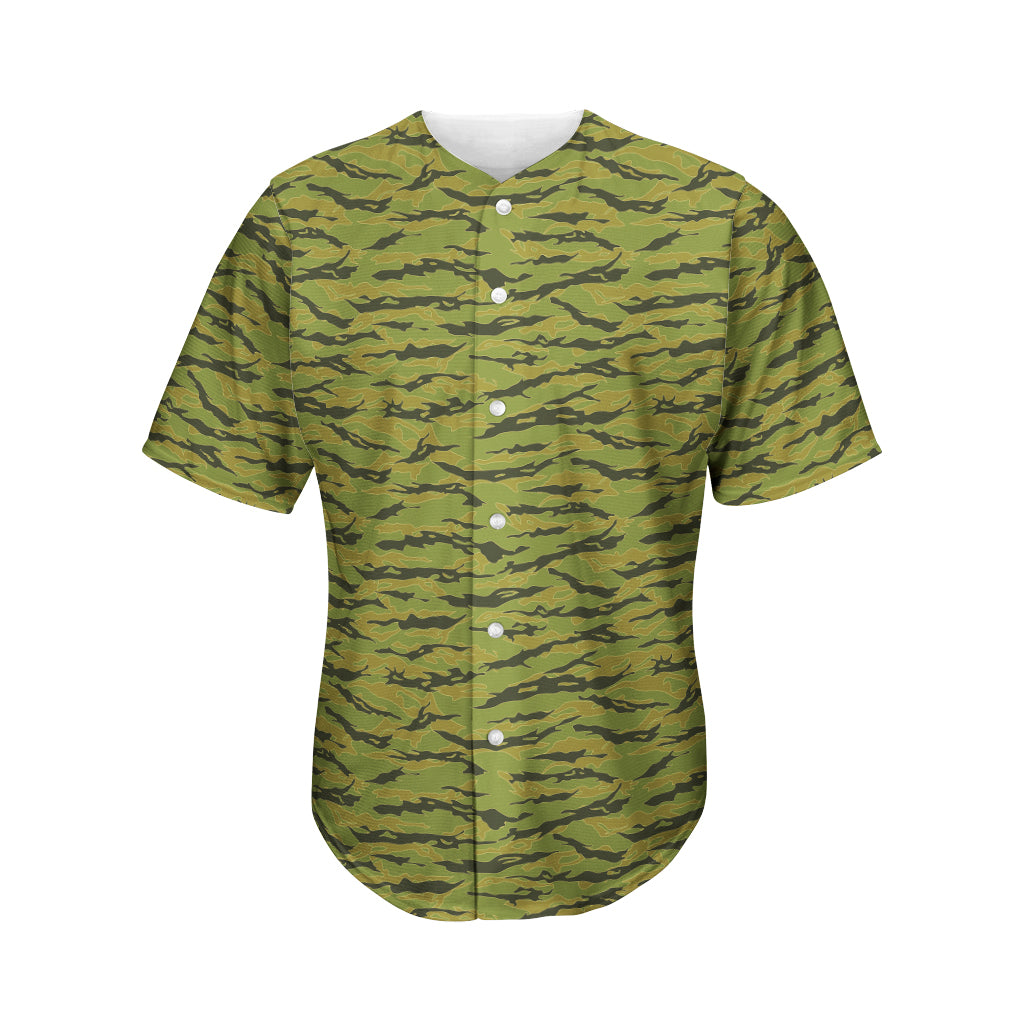 Green Tiger Stripe Camo Pattern Print Men's Baseball Jersey