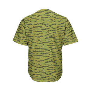 Green Tiger Stripe Camo Pattern Print Men's Baseball Jersey