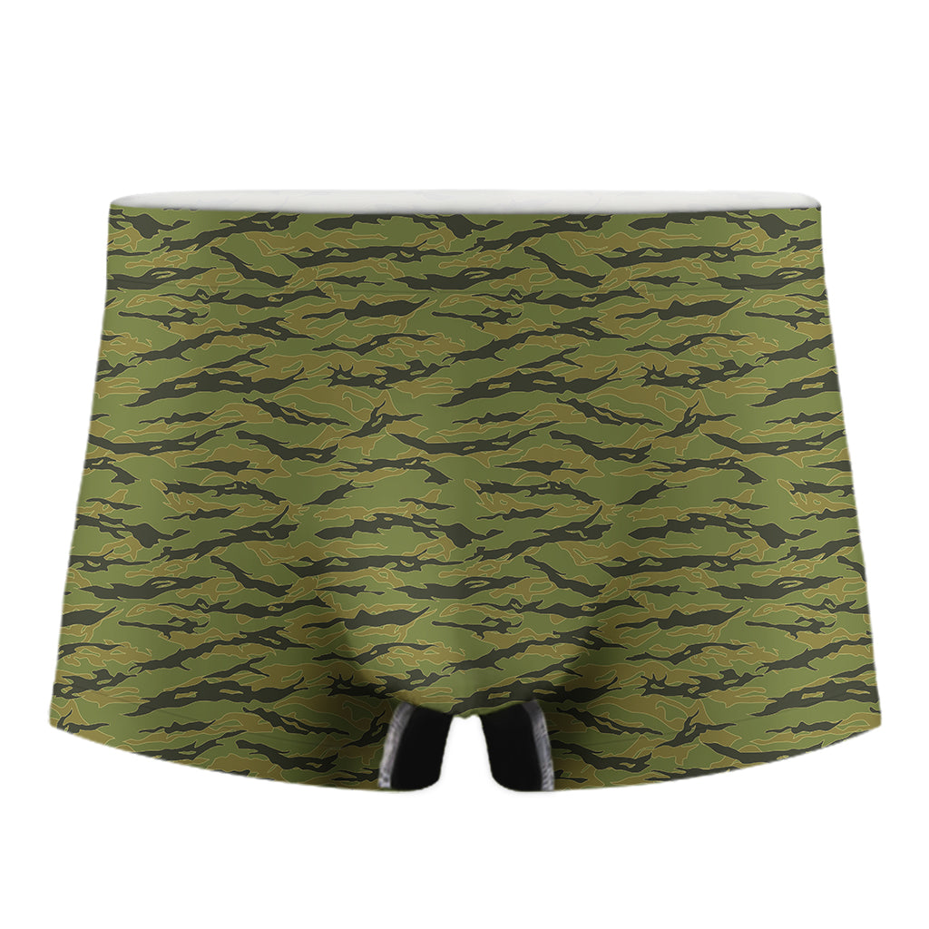 Green Tiger Stripe Camo Pattern Print Men's Boxer Briefs