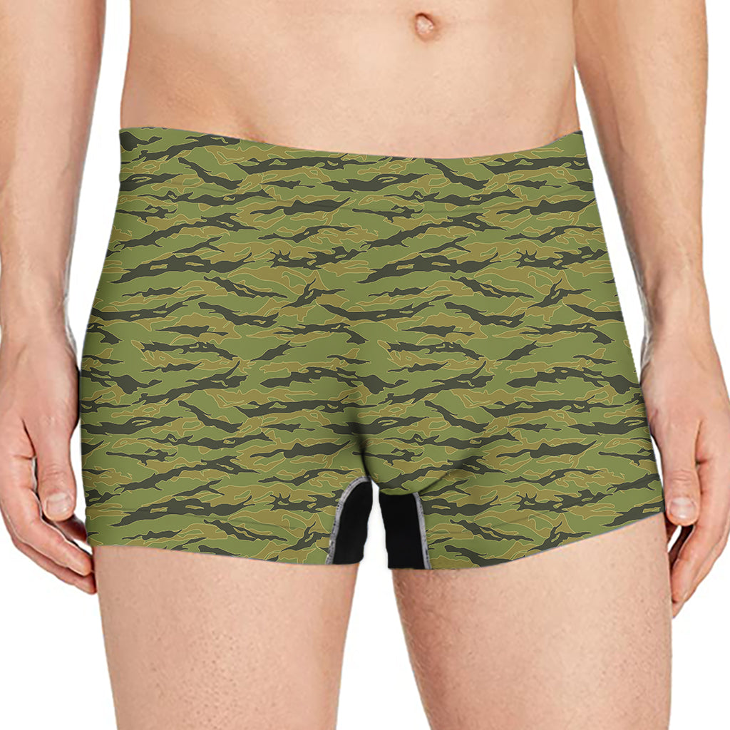 Green Tiger Stripe Camo Pattern Print Men's Boxer Briefs