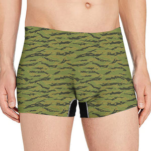 Green Tiger Stripe Camo Pattern Print Men's Boxer Briefs