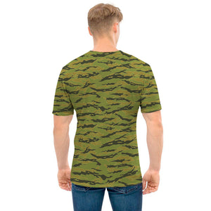 Green Tiger Stripe Camo Pattern Print Men's T-Shirt