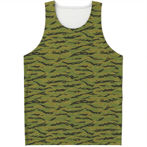 Green Tiger Stripe Camo Pattern Print Men's Tank Top