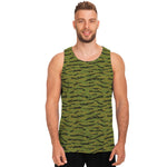 Green Tiger Stripe Camo Pattern Print Men's Tank Top