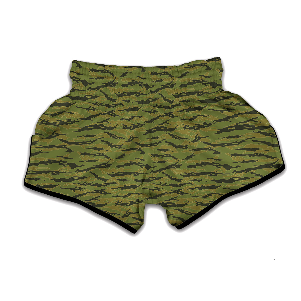 Green Tiger Stripe Camo Pattern Print Muay Thai Boxing Shorts