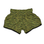 Green Tiger Stripe Camo Pattern Print Muay Thai Boxing Shorts