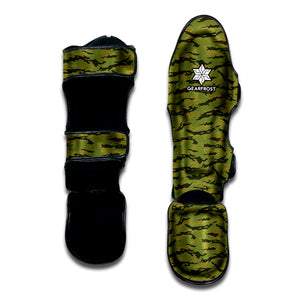 Green Tiger Stripe Camo Pattern Print Muay Thai Shin Guard