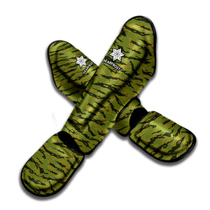 Green Tiger Stripe Camo Pattern Print Muay Thai Shin Guard