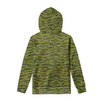 Green Tiger Stripe Camo Pattern Print Pullover Hoodie
