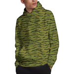 Green Tiger Stripe Camo Pattern Print Pullover Hoodie