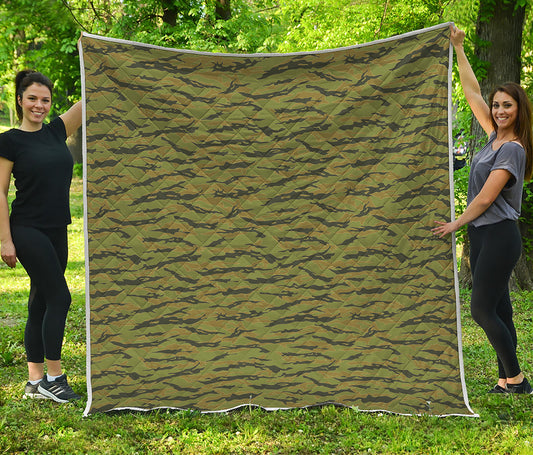 Green Tiger Stripe Camo Pattern Print Quilt