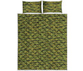 Green Tiger Stripe Camo Pattern Print Quilt Bed Set