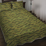 Green Tiger Stripe Camo Pattern Print Quilt Bed Set