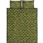 Green Tiger Stripe Camo Pattern Print Quilt Bed Set