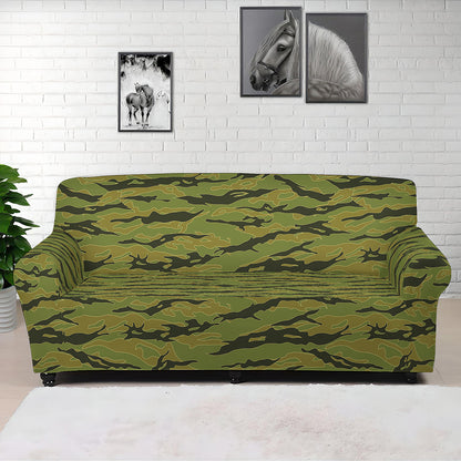Green Tiger Stripe Camo Pattern Print Sofa Cover