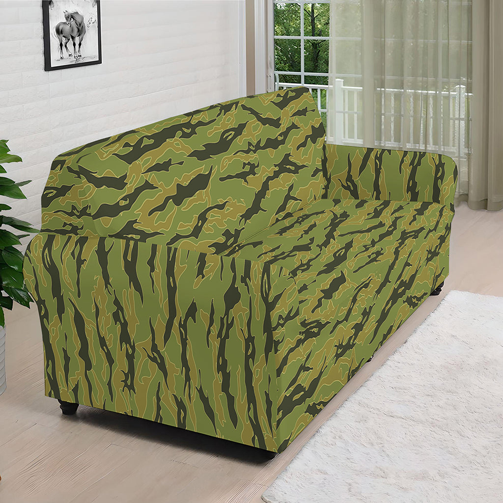 Green Tiger Stripe Camo Pattern Print Sofa Cover