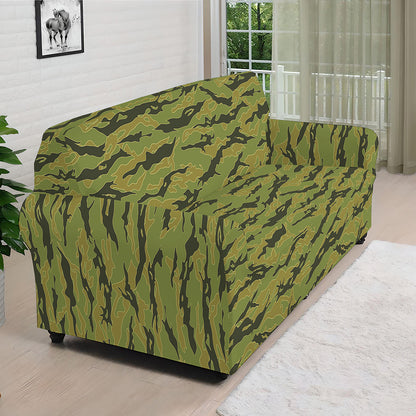 Green Tiger Stripe Camo Pattern Print Sofa Cover