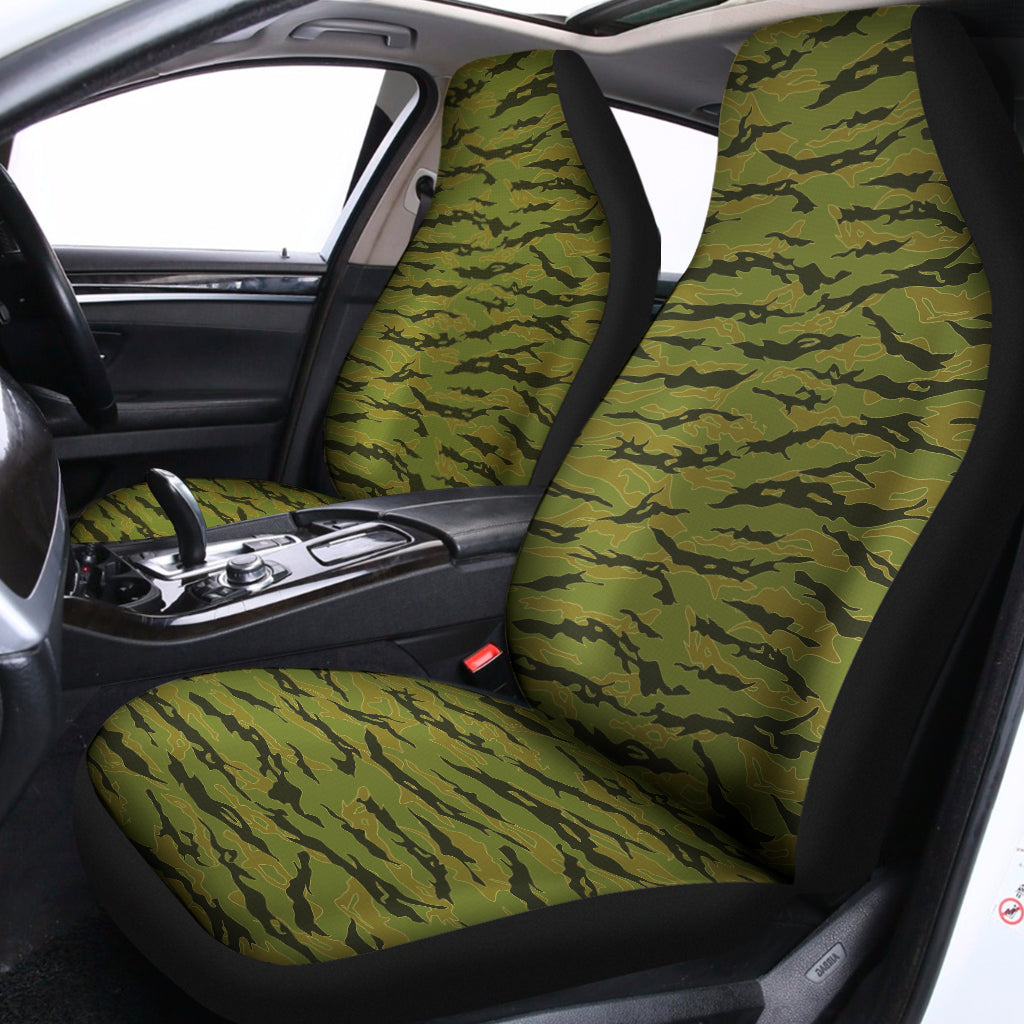 Green Tiger Stripe Camo Pattern Print Universal Fit Car Seat Covers