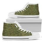 Green Tiger Stripe Camo Pattern Print White High Top Shoes