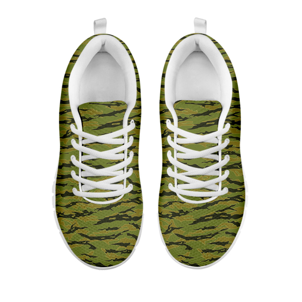 Green Tiger Stripe Camo Pattern Print White Sneakers