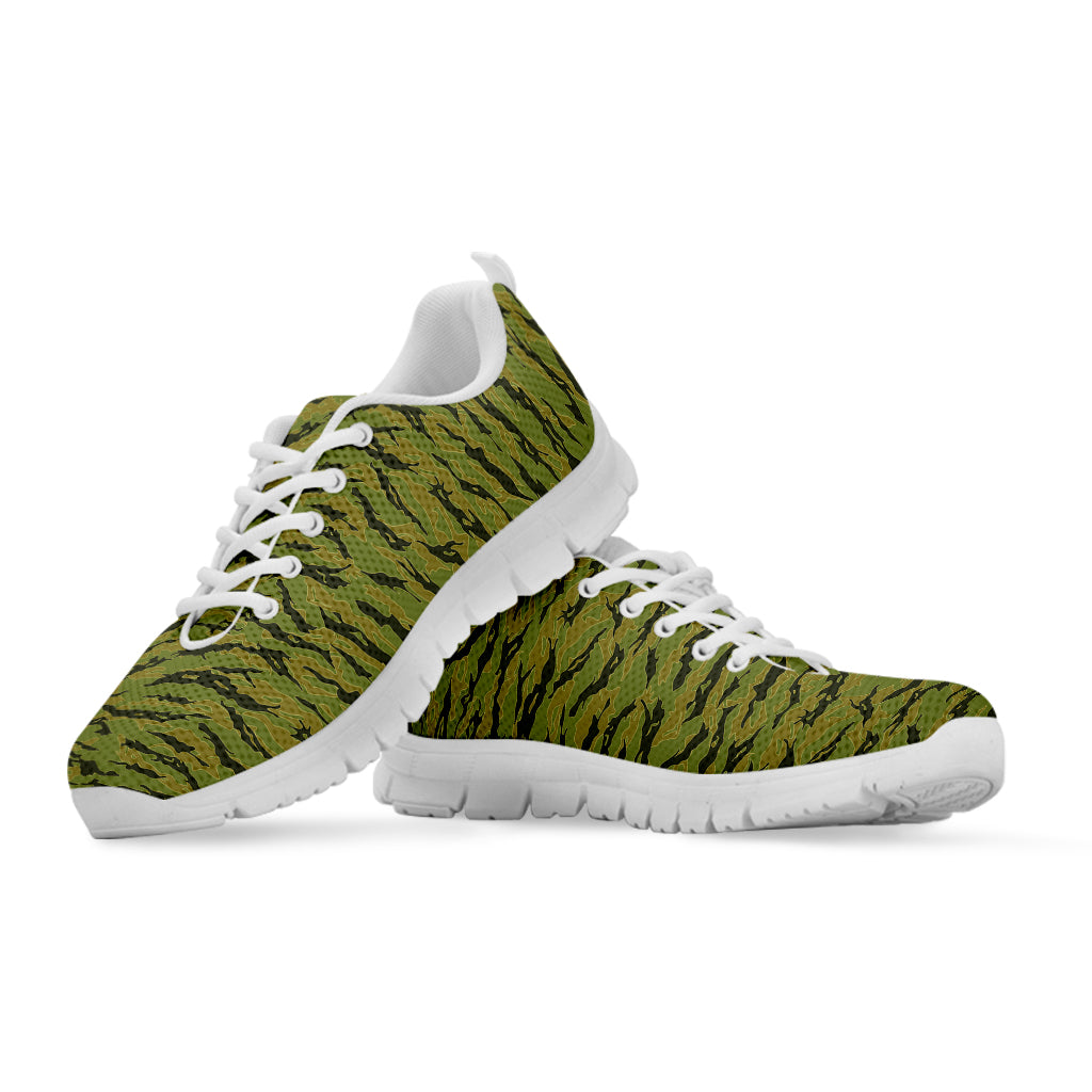 Green Tiger Stripe Camo Pattern Print White Sneakers