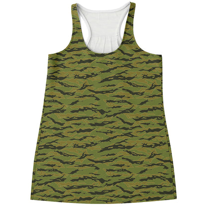 Green Tiger Stripe Camo Pattern Print Women's Racerback Tank Top