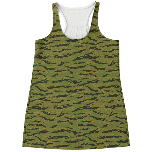 Green Tiger Stripe Camo Pattern Print Women's Racerback Tank Top