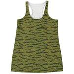 Green Tiger Stripe Camo Pattern Print Women's Racerback Tank Top