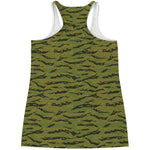 Green Tiger Stripe Camo Pattern Print Women's Racerback Tank Top