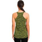 Green Tiger Stripe Camo Pattern Print Women's Racerback Tank Top