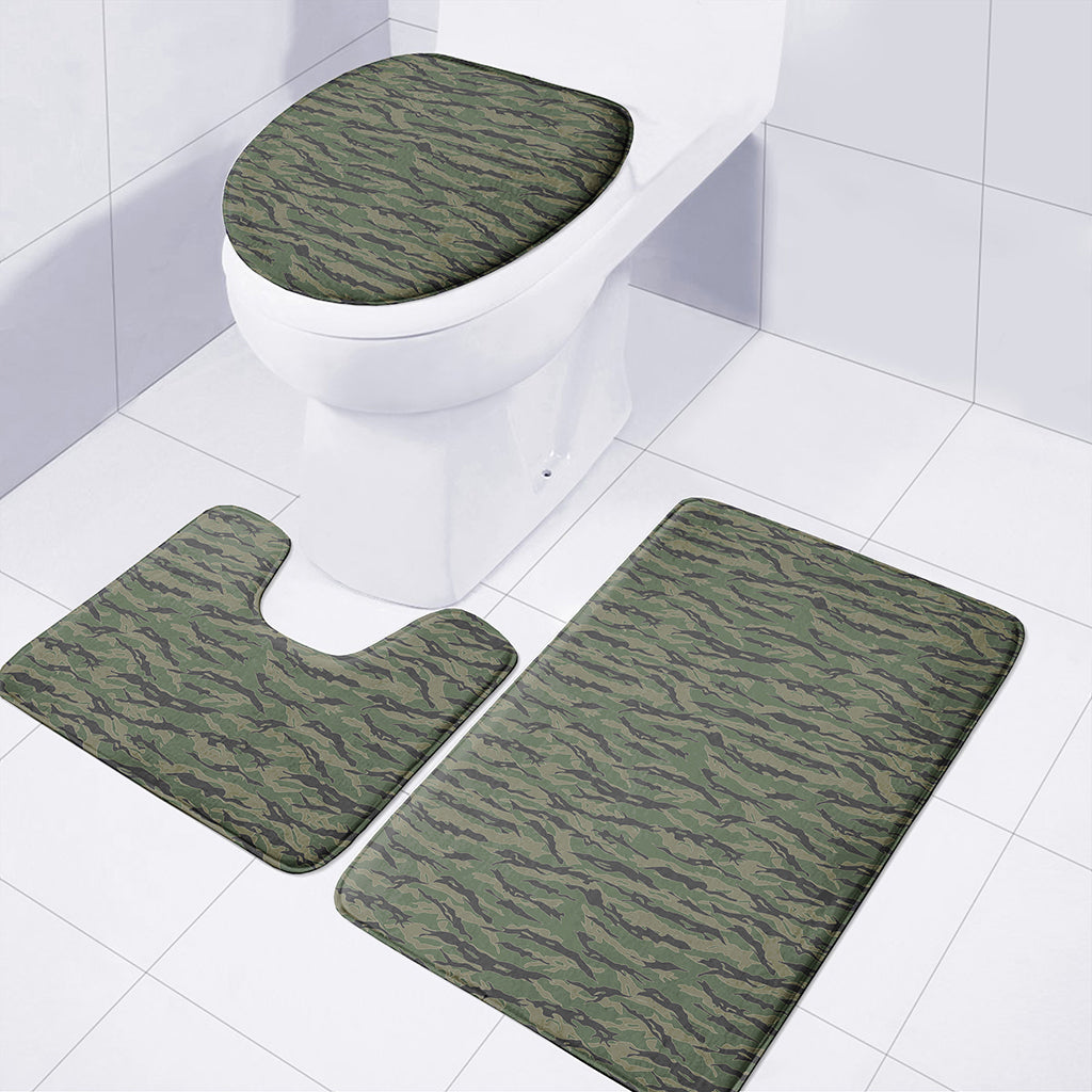 Green Tiger Stripe Camouflage Print 3 Piece Bath Mat Set