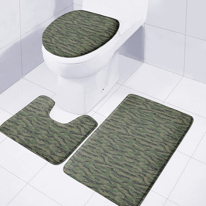 Green Tiger Stripe Camouflage Print 3 Piece Bath Mat Set