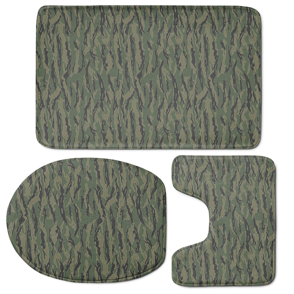 Green Tiger Stripe Camouflage Print 3 Piece Bath Mat Set