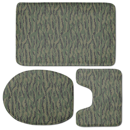 Green Tiger Stripe Camouflage Print 3 Piece Bath Mat Set