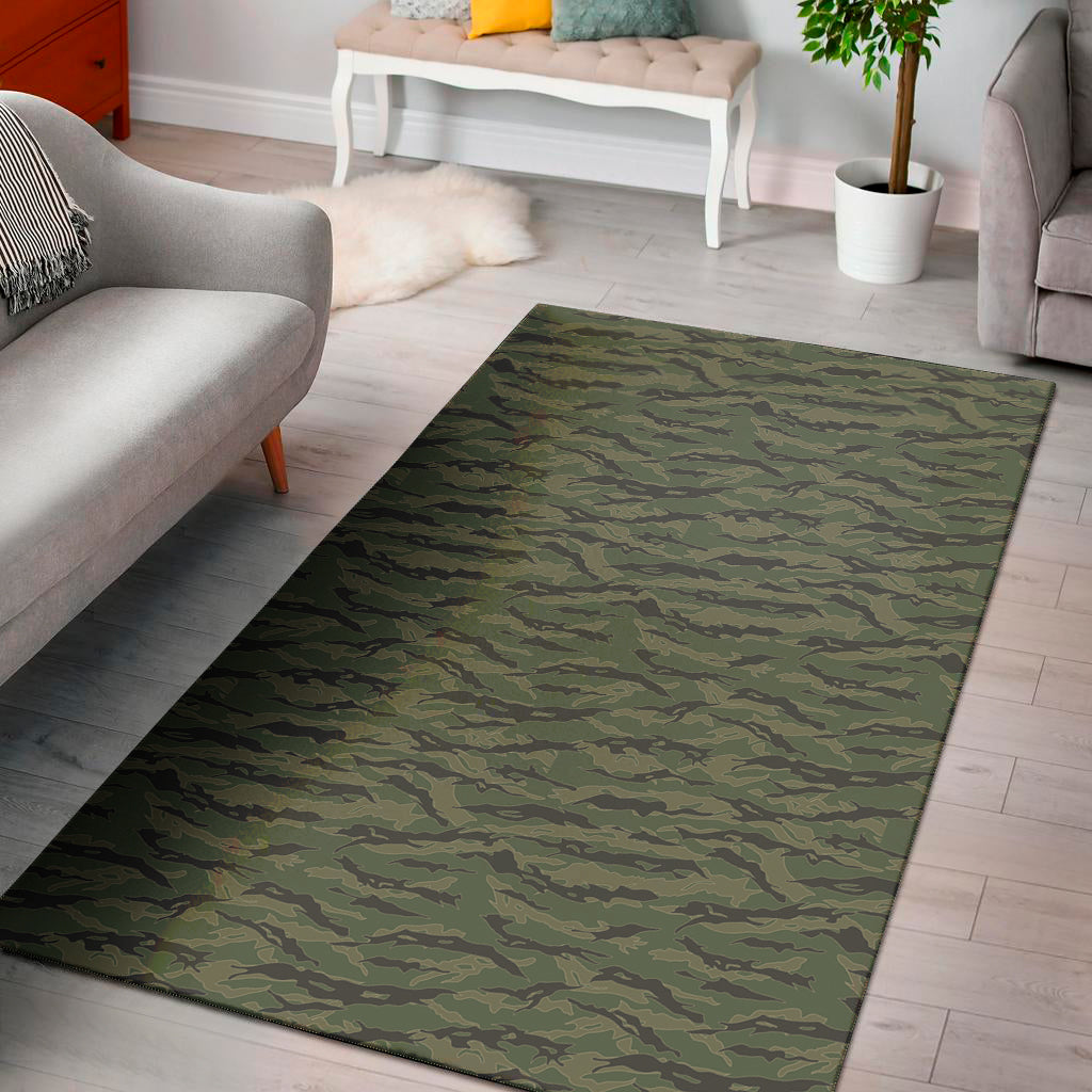 Green Tiger Stripe Camouflage Print Area Rug