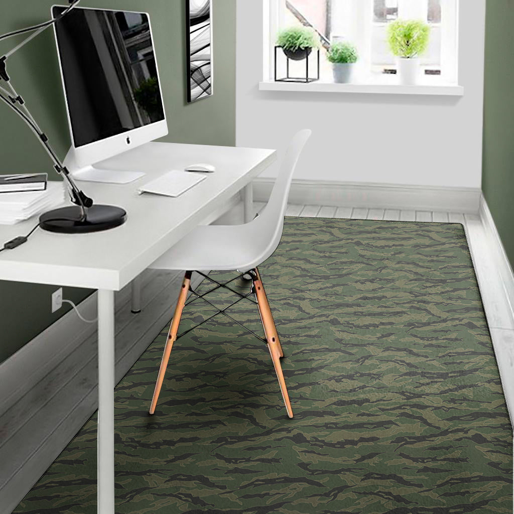 Green Tiger Stripe Camouflage Print Area Rug