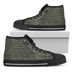 Green Tiger Stripe Camouflage Print Black High Top Shoes