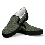Green Tiger Stripe Camouflage Print Black Slip On Shoes