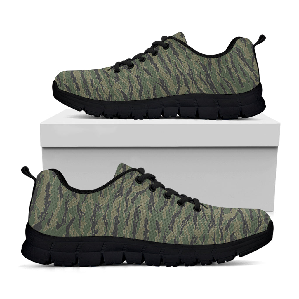 Green Tiger Stripe Camouflage Print Black Sneakers