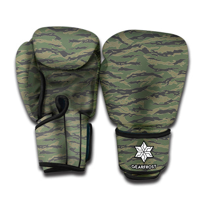 Green Tiger Stripe Camouflage Print Boxing Gloves