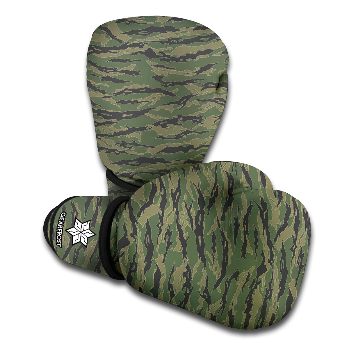 Green Tiger Stripe Camouflage Print Boxing Gloves