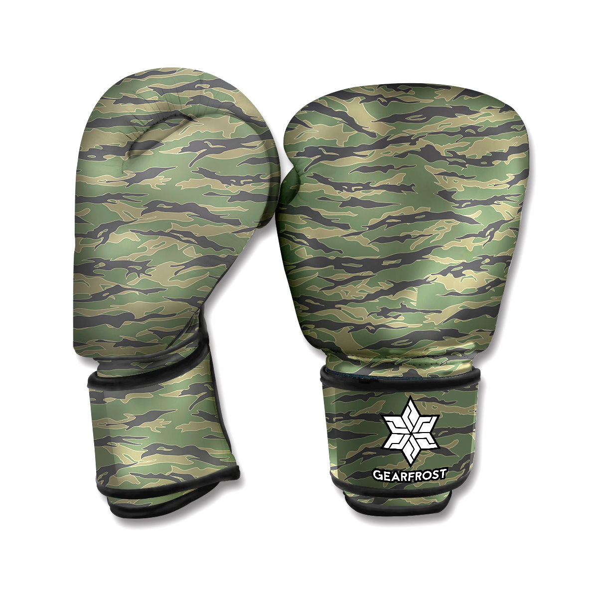Green Tiger Stripe Camouflage Print Boxing Gloves
