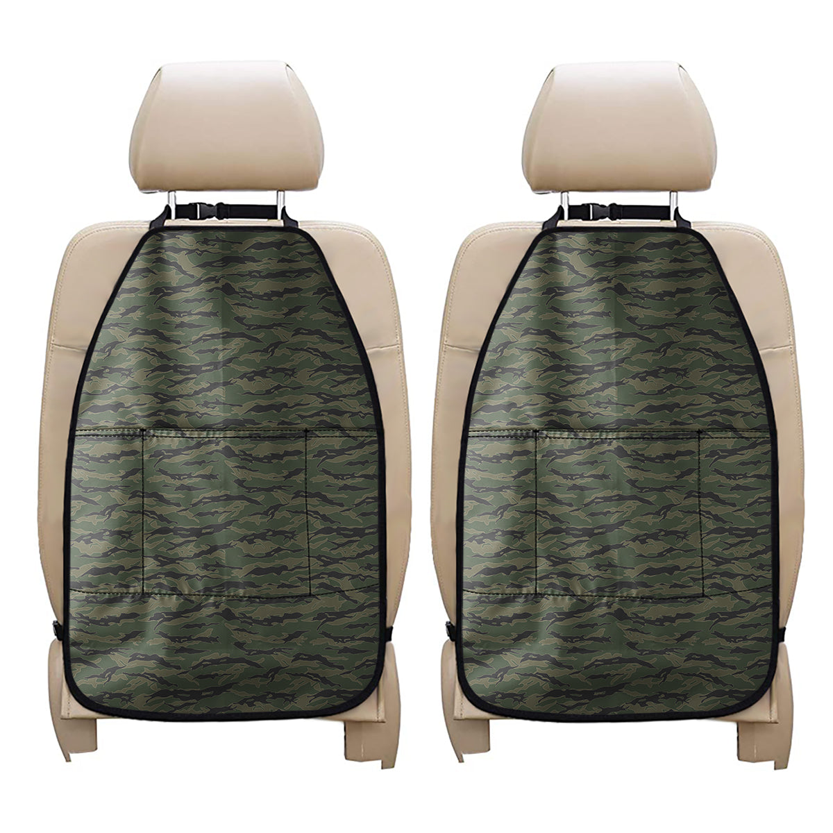 Green Tiger Stripe Camouflage Print Car Seat Organizers